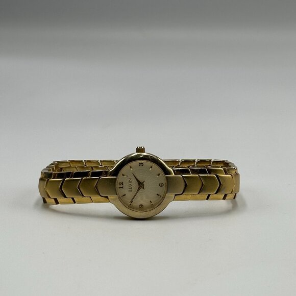 Elgin Watch Women Gold Tone Round 21MM Dial New Battery 7 Inch - Picture 9 of 15
